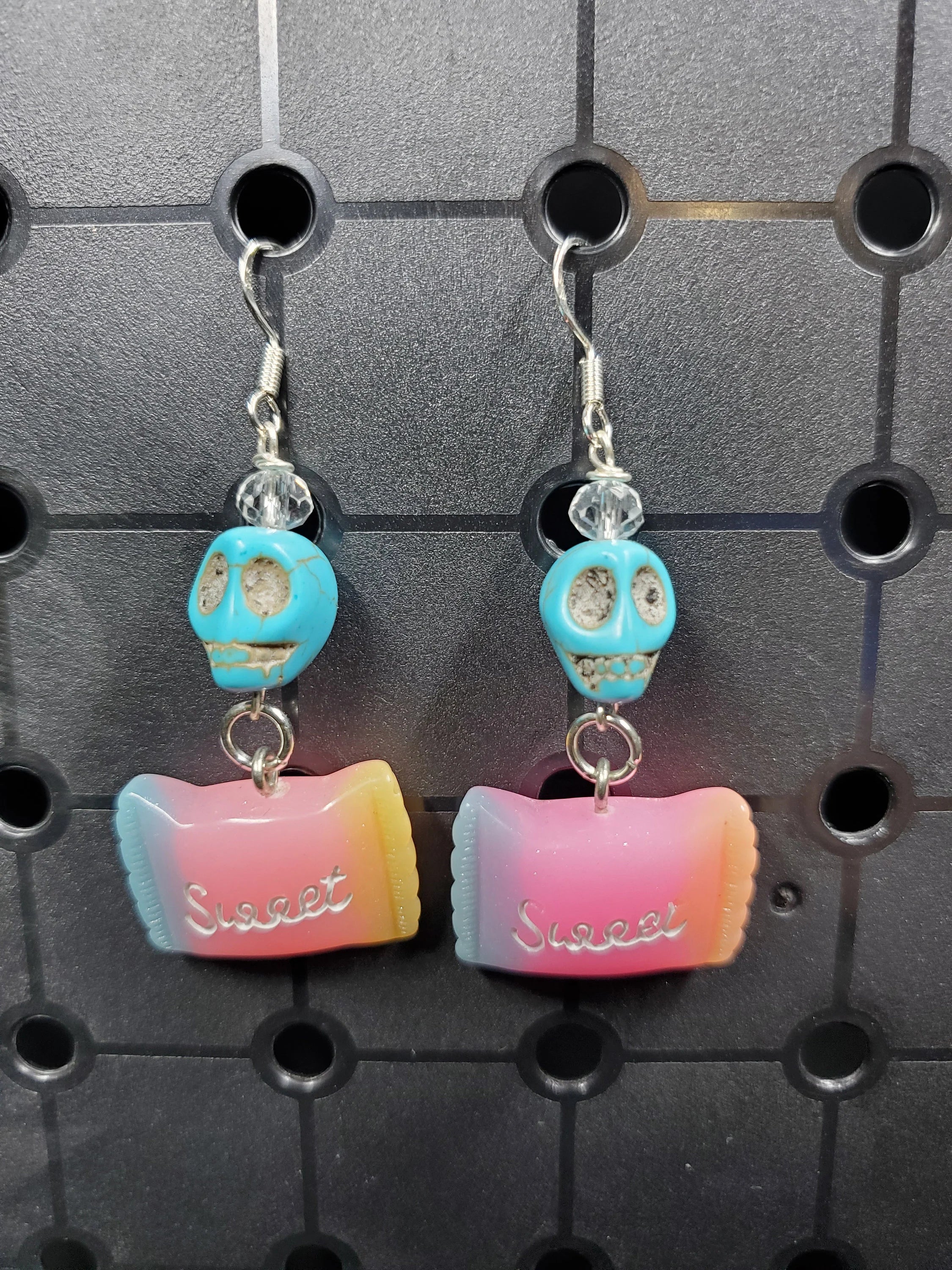 Deadly Sweet Turquoise Skull - Earrings - (.925 Sterling Silver Hooks)