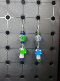 Blue & Green Glass Mushrooms - Earrings - (.925 Sterling Silver Hooks)