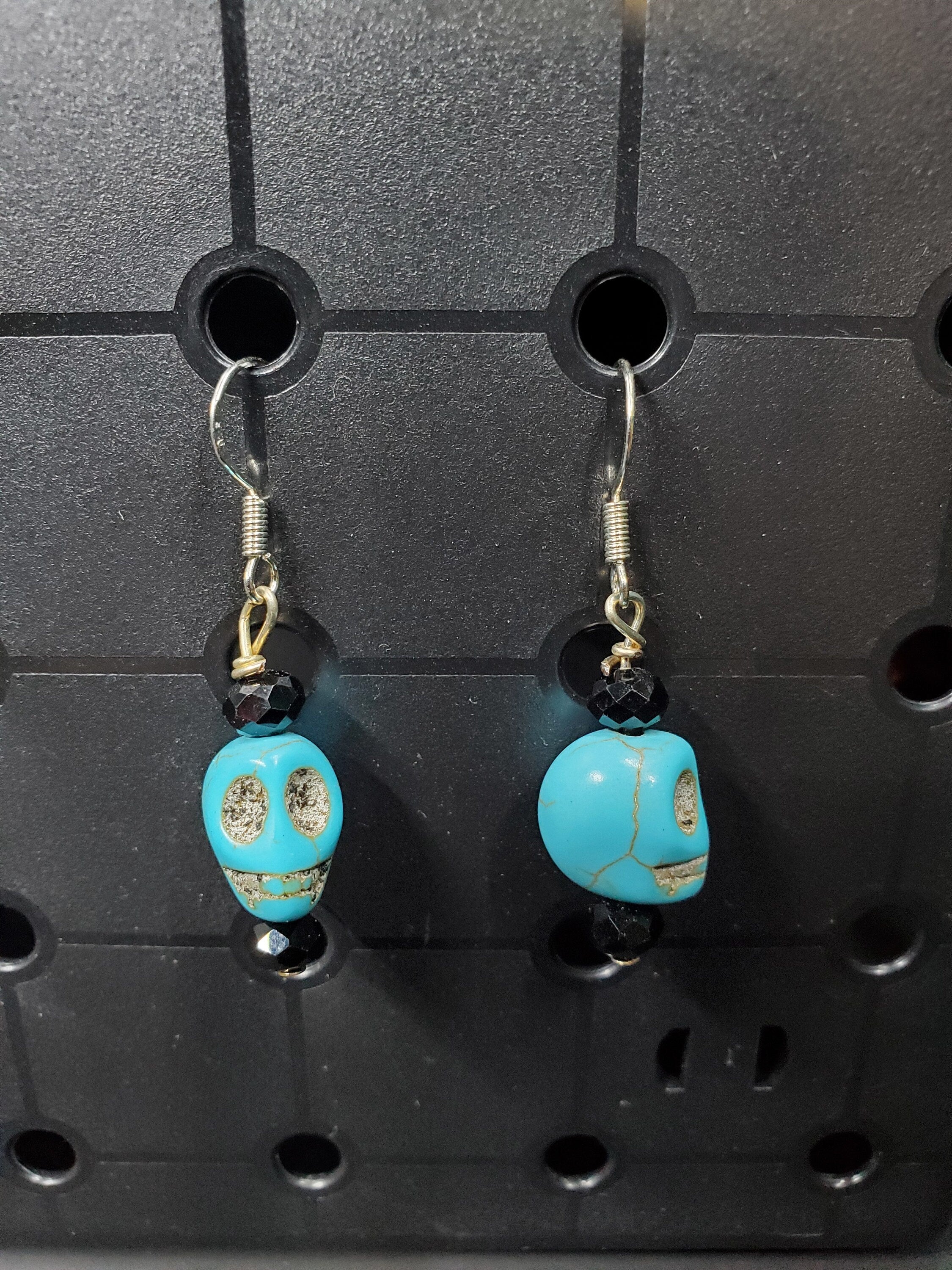 Turquoise & Black Skull - Earrings - (.925 Sterling Silver Hooks)