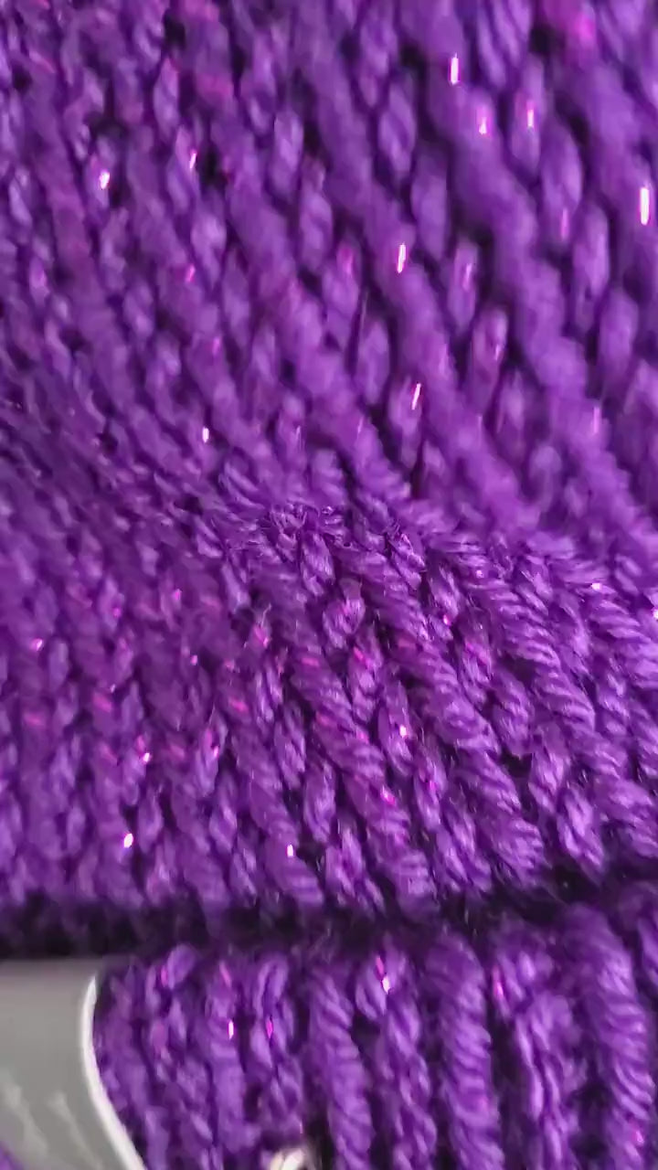 Purple Sparkle - Slouchy Double Wall Beanie - Adult / Teen Knitted Hat