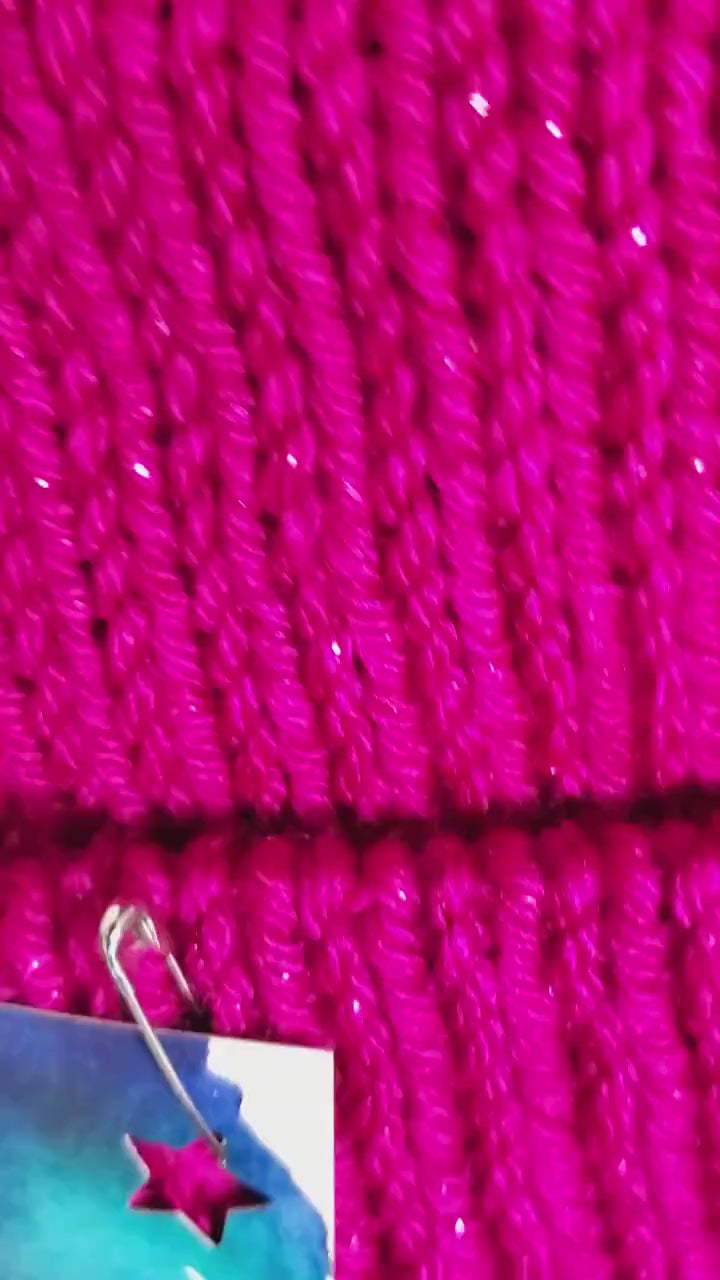 Fuchsia Sparkle - Slouchy Double Wall Beanie - Adult / Teen Knitted Hat