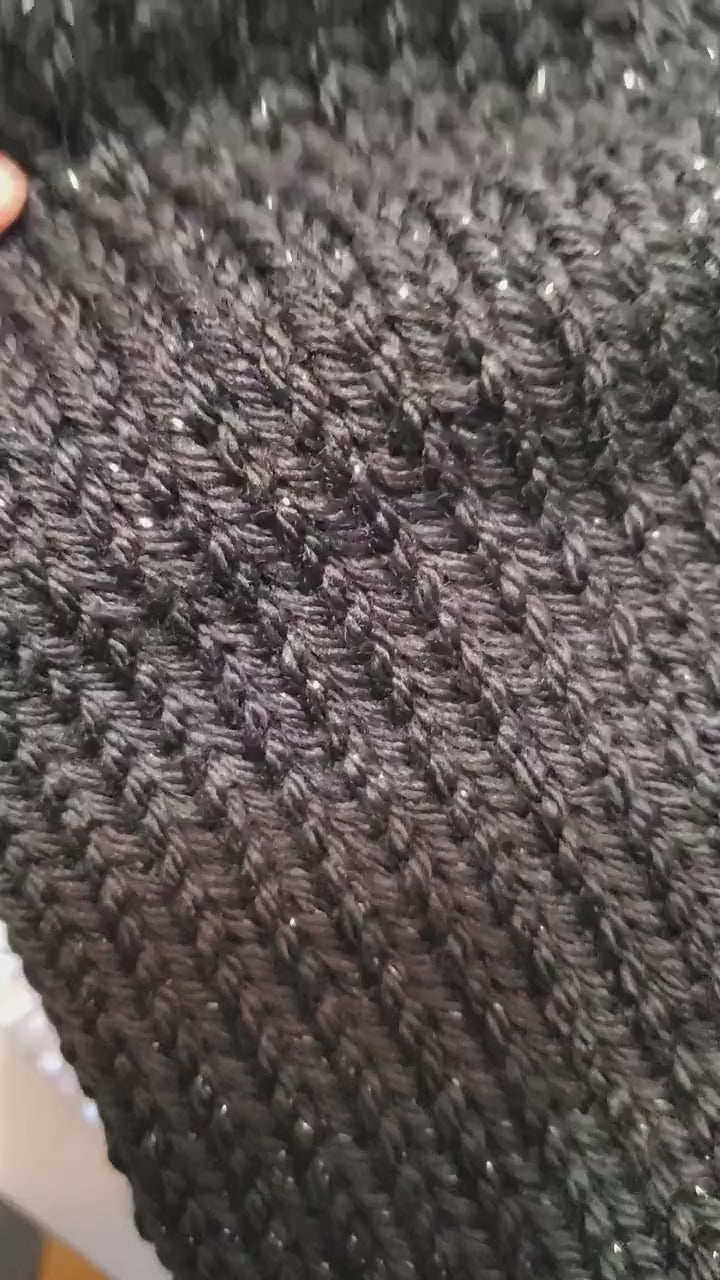Black Sparkle - Slouchy Double Wall Beanie - Adult / Teen Knitted Hat
