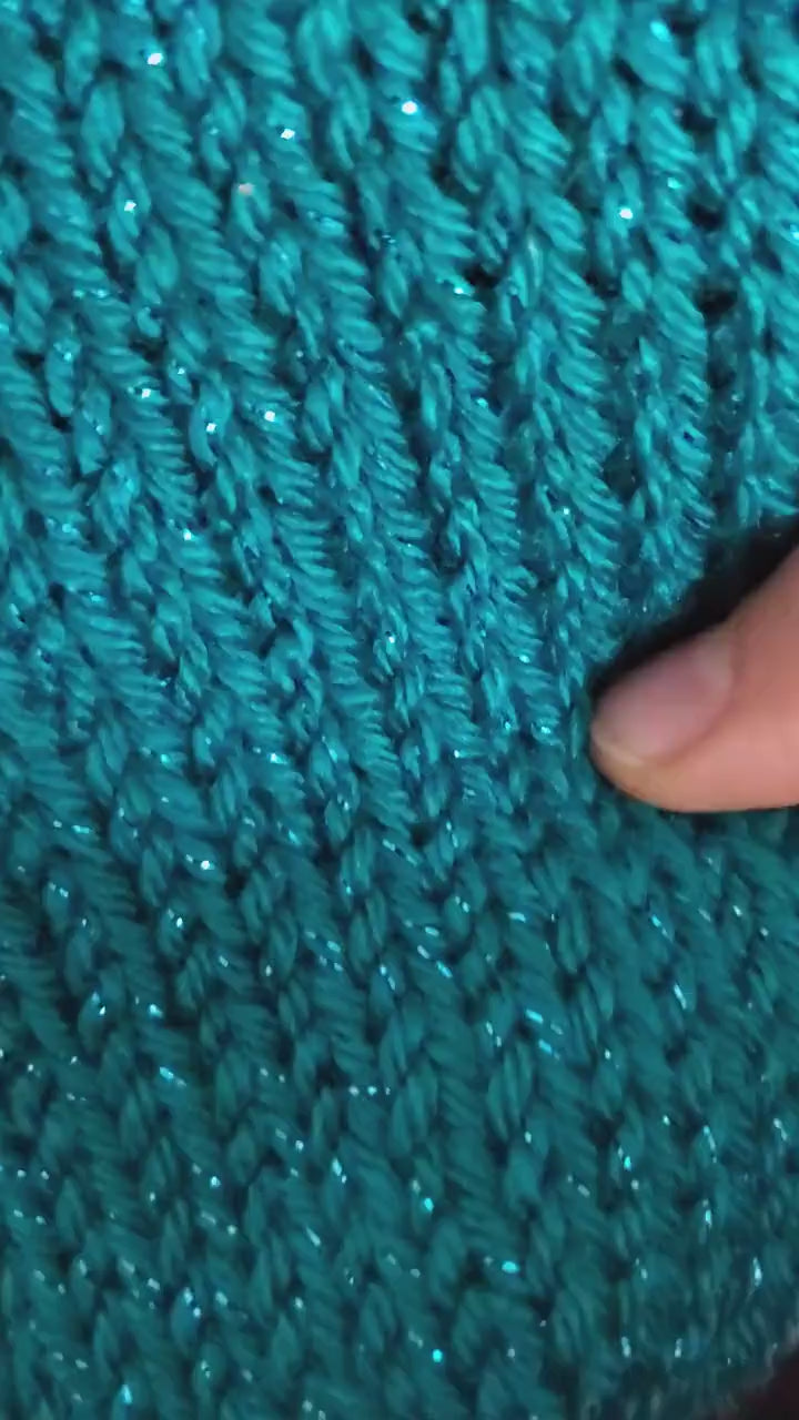 Teal Sparkle - Slouchy Double Wall Beanie - Adult / Teen Knitted Hat