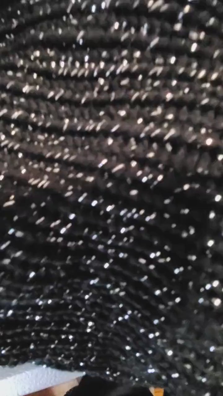 Black with Silver Sparkle - Slouchy Double Wall Beanie - Adult / Teen Knitted Hat