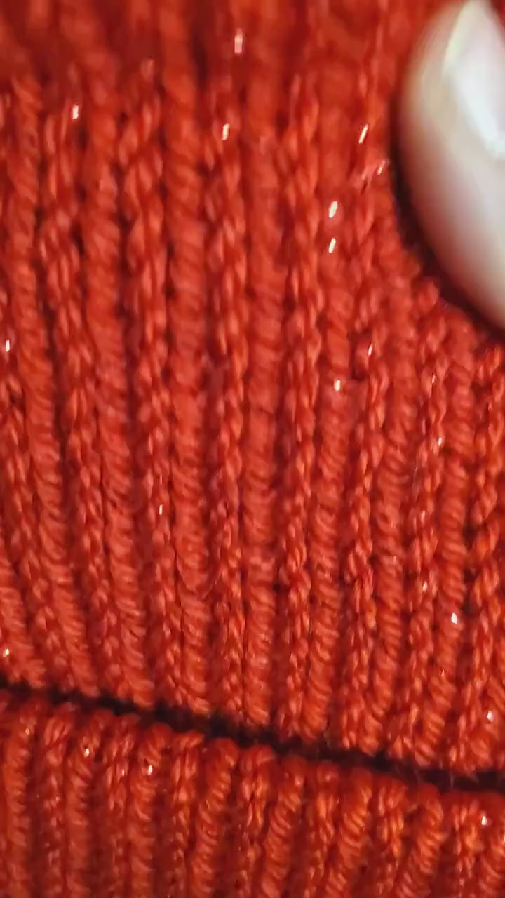 Red Sparkle - Slouchy Double Wall Beanie - Adult / Teen Knitted Hat